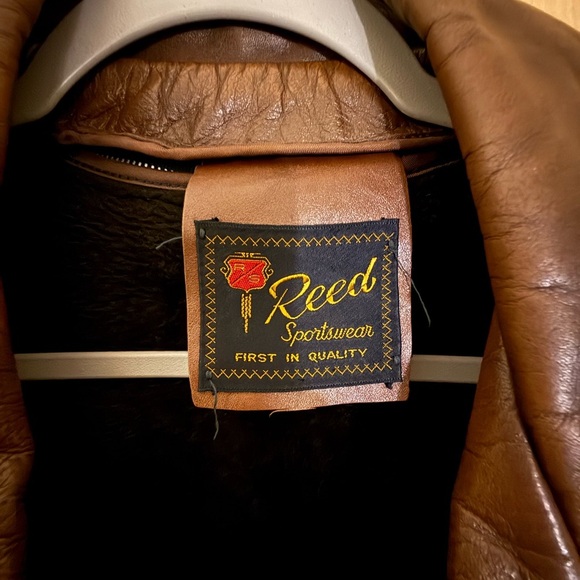 1950s Vintage REED SPORTSWEAR MEN Leather Jacket XL Brown BIKE Jacket - Picture 2 of 10